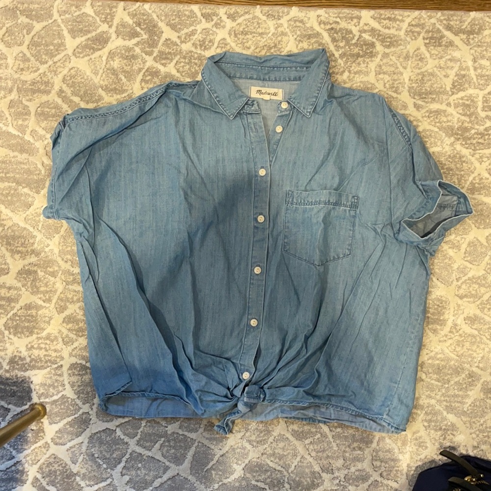 Madewell blue denim button down top